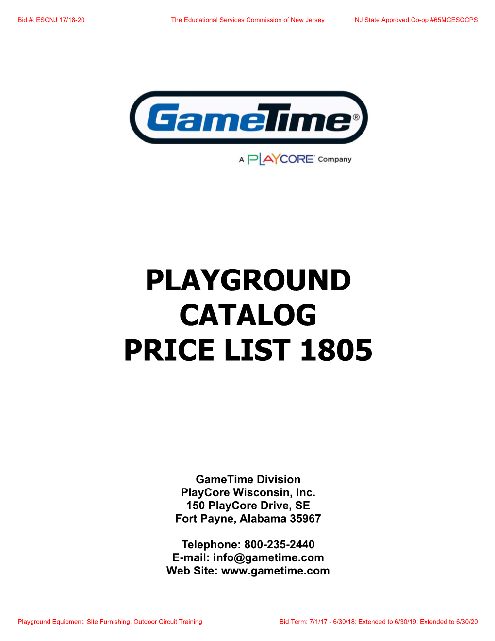 Playground Catalog Price List 1805