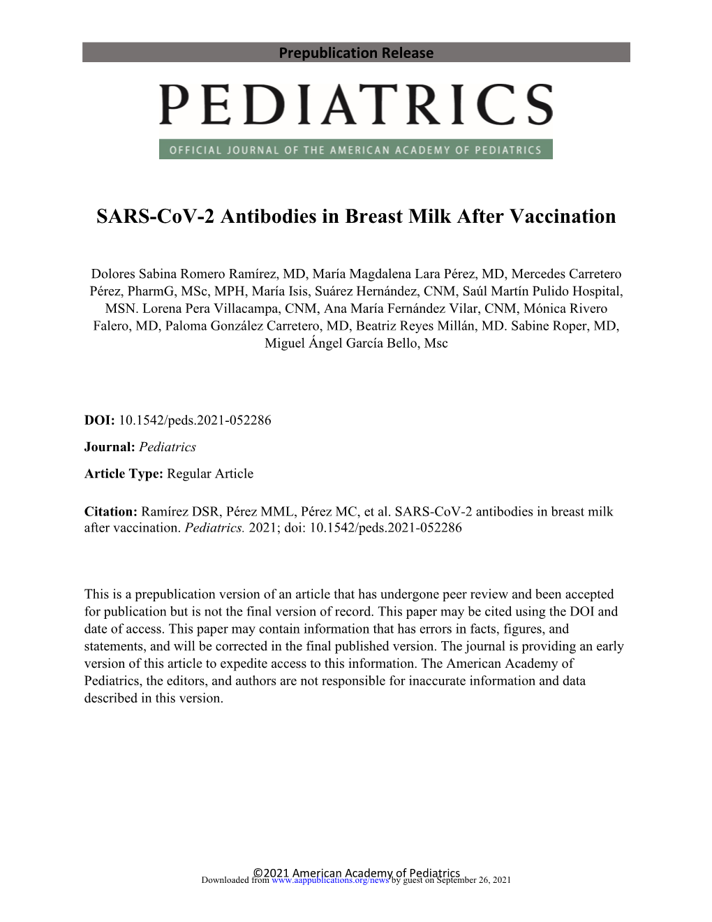 SARS-Cov-2 Antibodies in Breast Milk After Vaccination