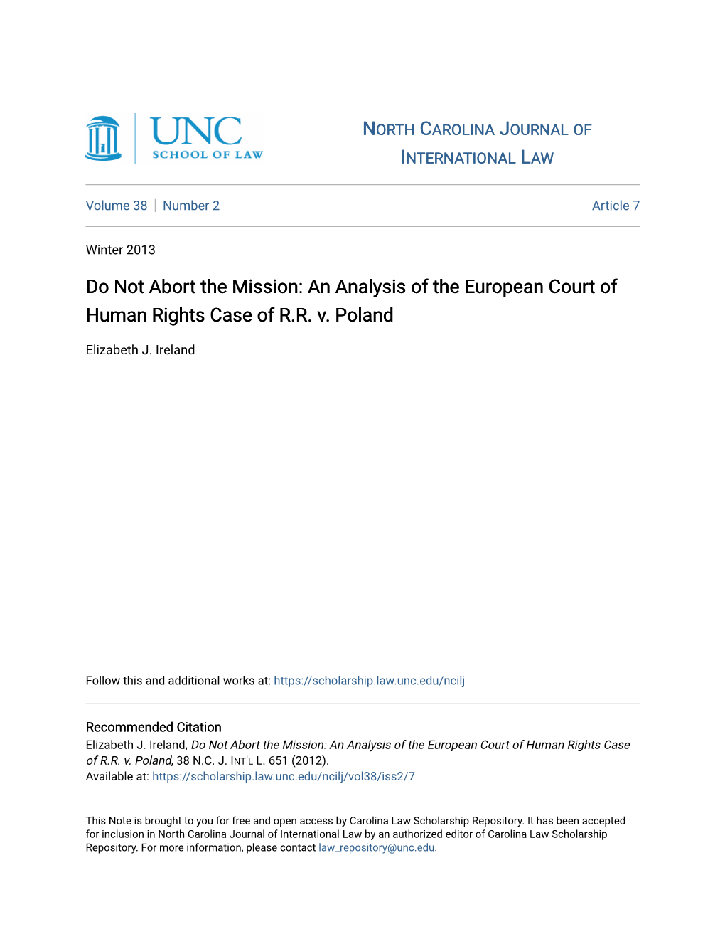 Do Not Abort the Mission: an Analysis of the European Court of Human Rights Case of R.R