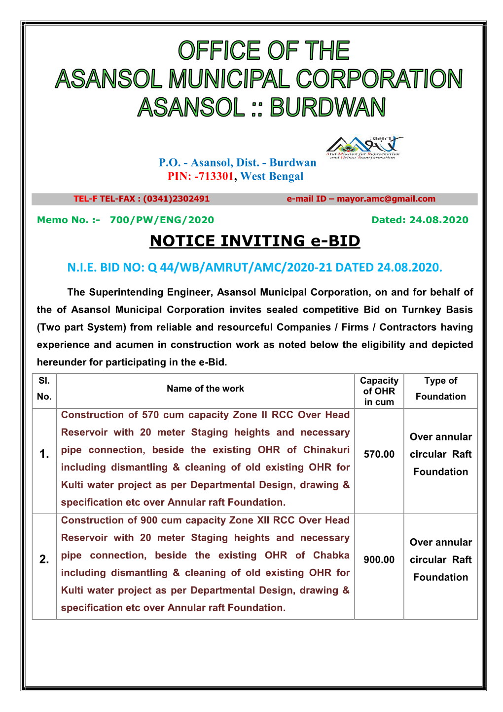 NOTICE INVITING E-BID N.I.E