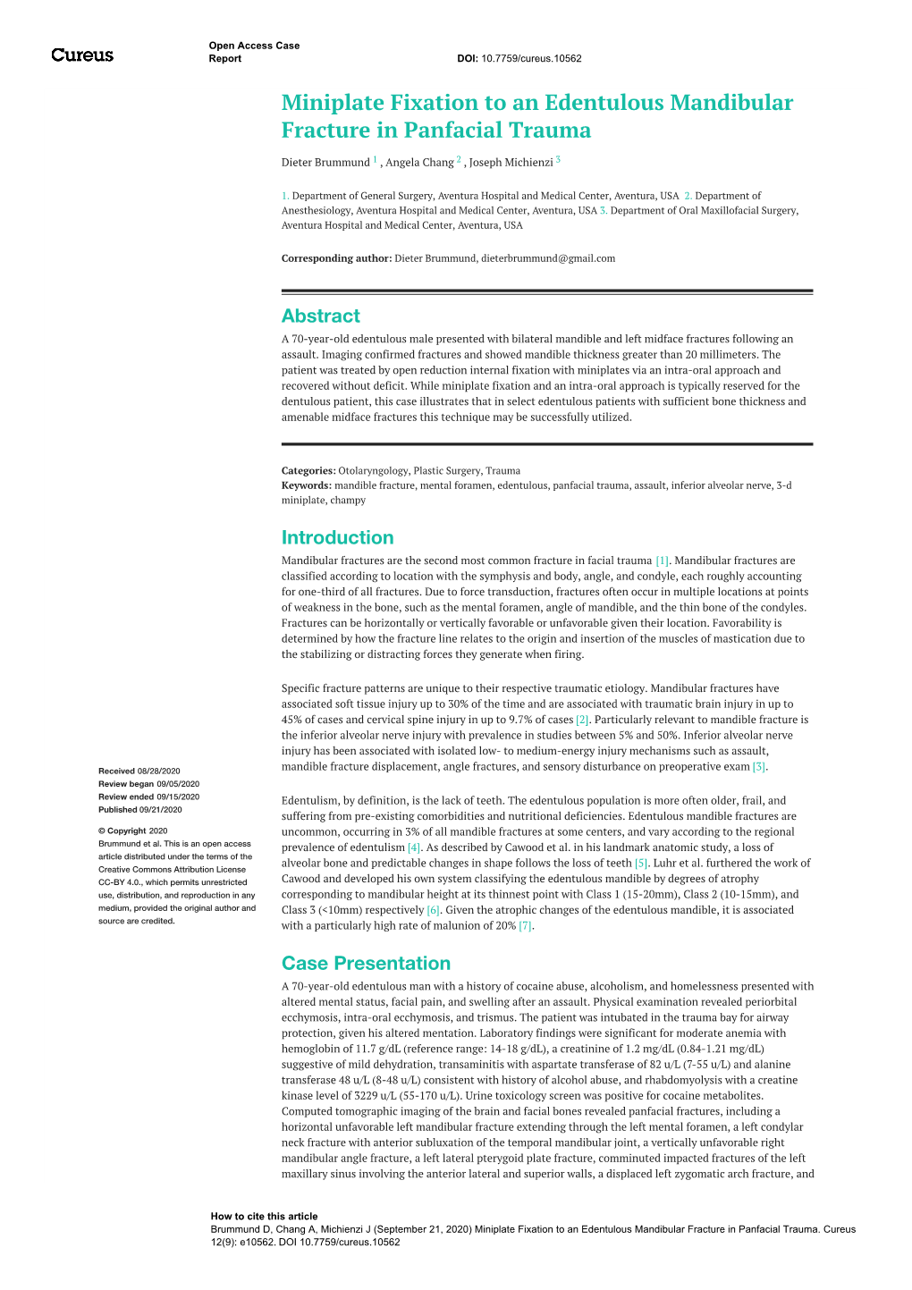 Miniplate Fixation to an Edentulous Mandibular Fracture in Panfacial Trauma