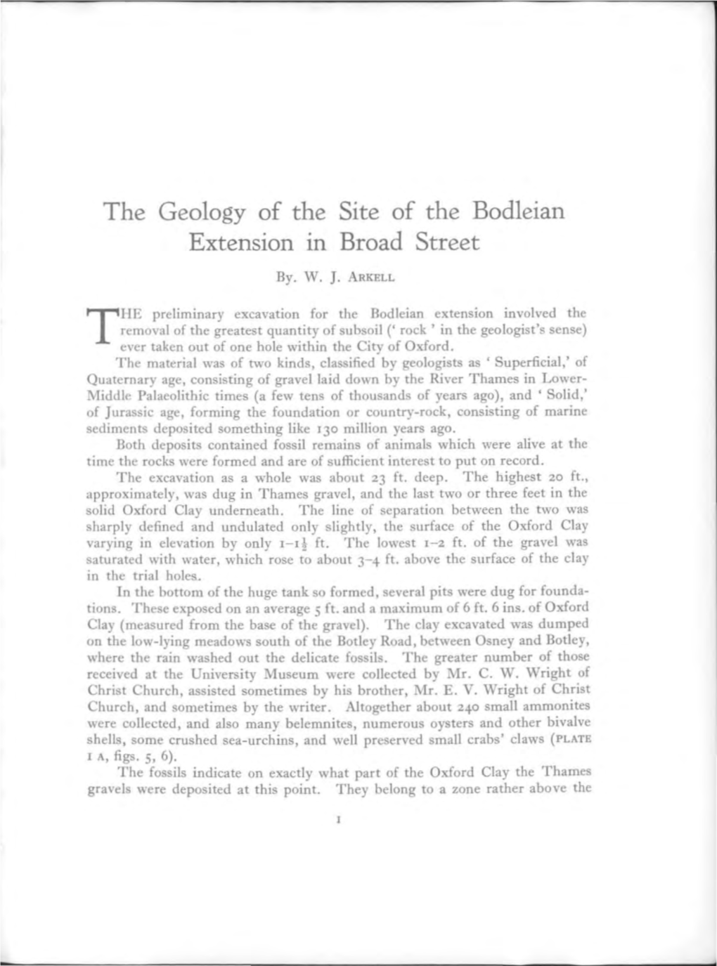 The Geology of the Site of the Bodleian Extension in Broad Street