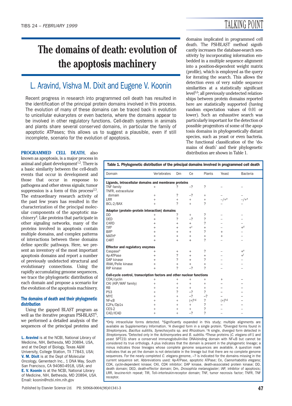 TALKING POINT the Domains of Death: Evolution of the Apoptosis