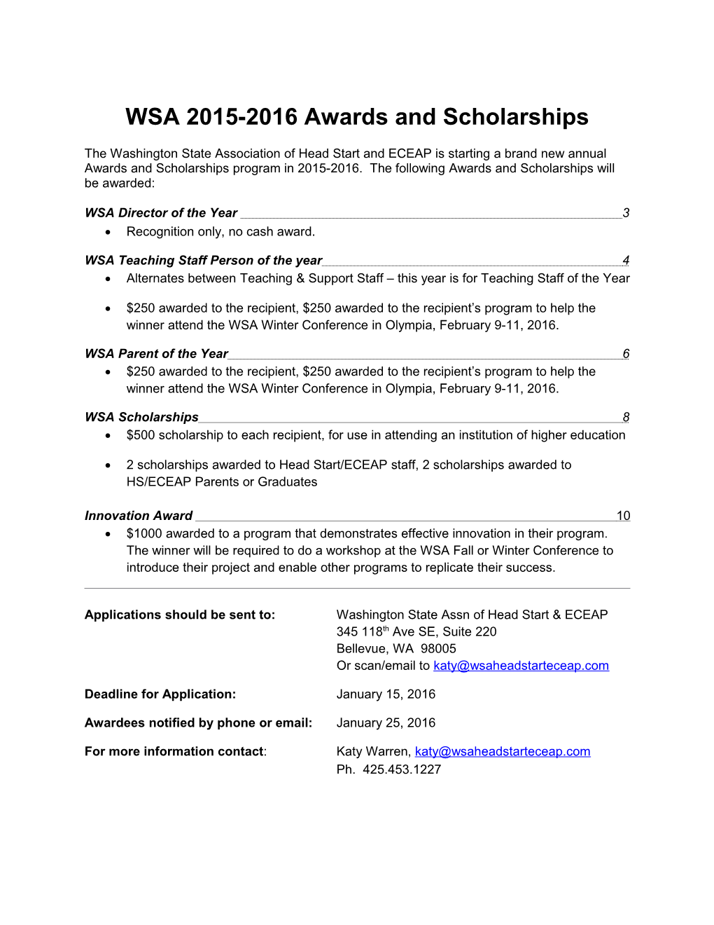 WSA 2015-2016 Awards and Scholarships