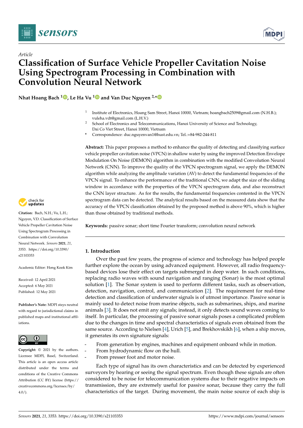 Classification of Surface Vehicle Propeller Cavitation Noise Using