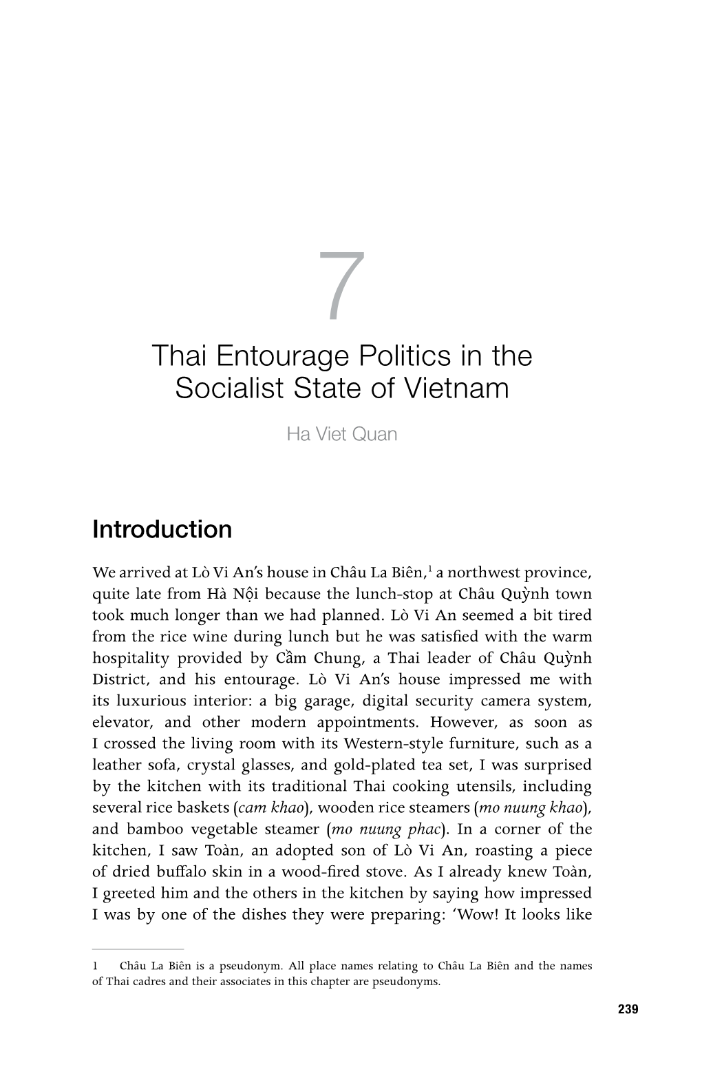 Thai Entourage Politics in the Socialist State of Vietnam