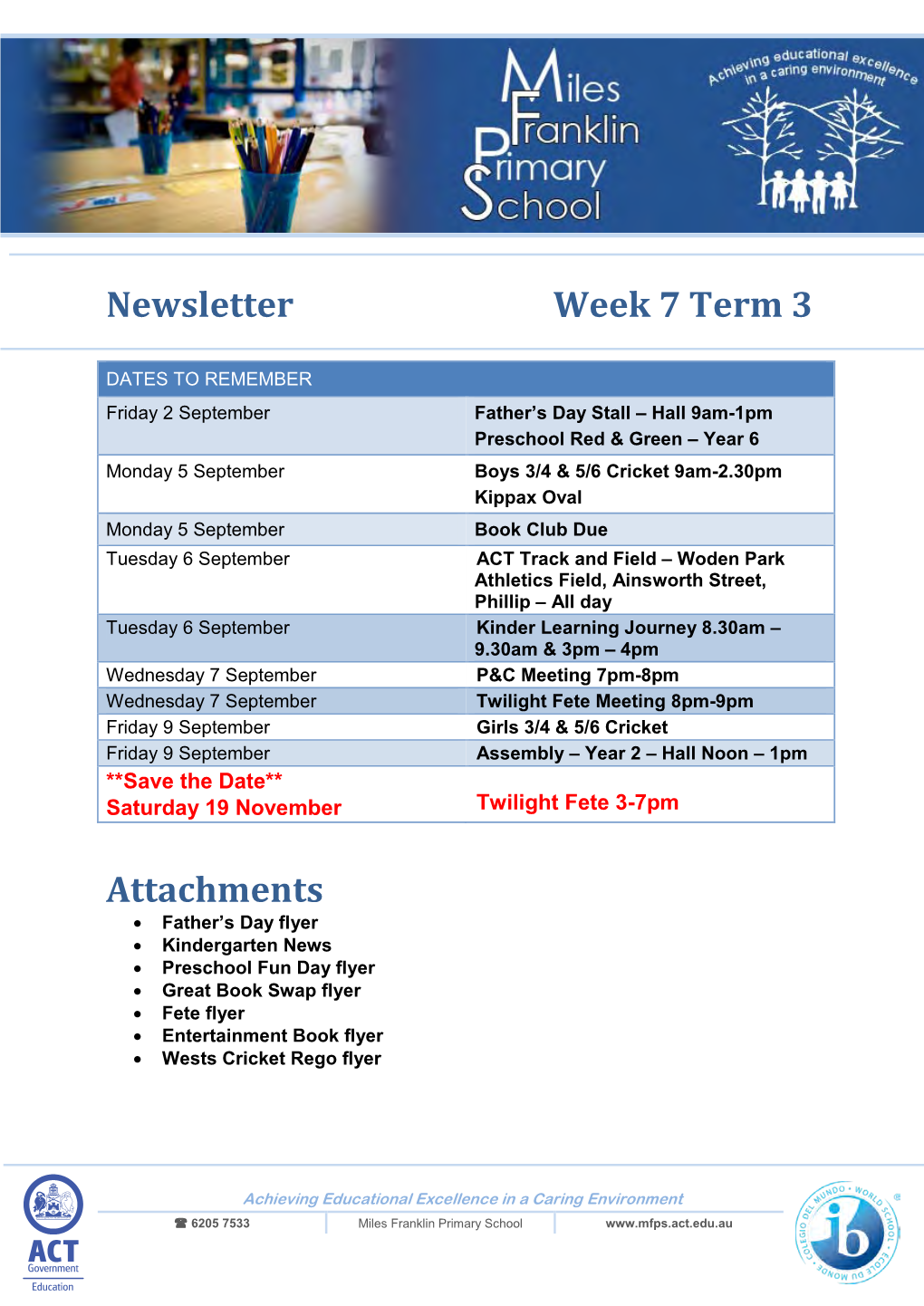 Newsletter Week 7 Term 3 Attachments