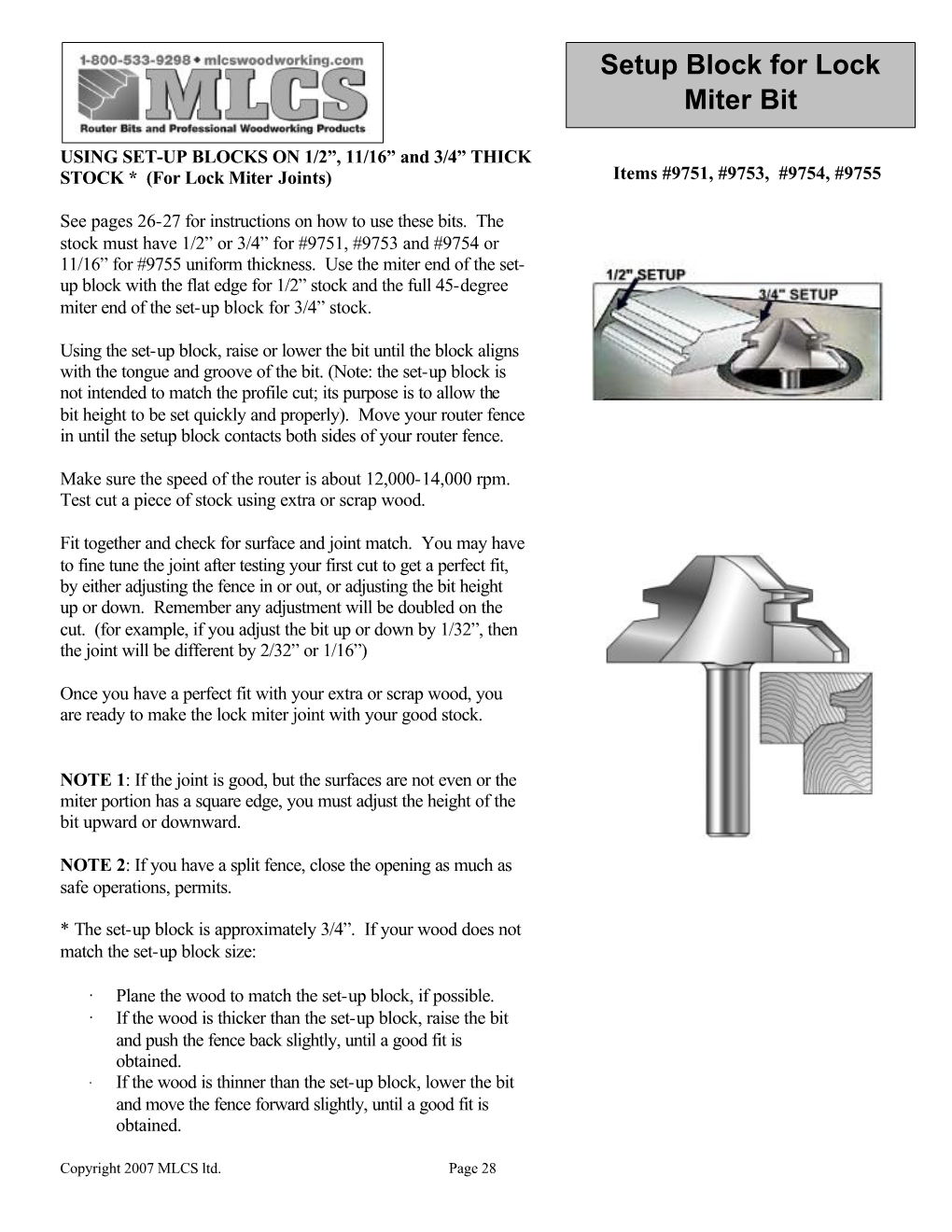 Setup Block for Lock Miter Bit