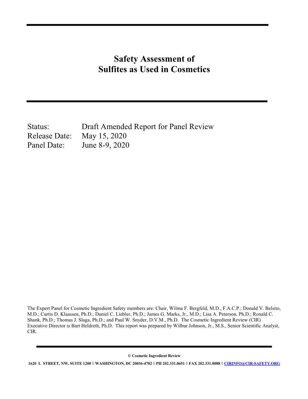 Safety Assessment of Sulfites As Used in Cosmetics