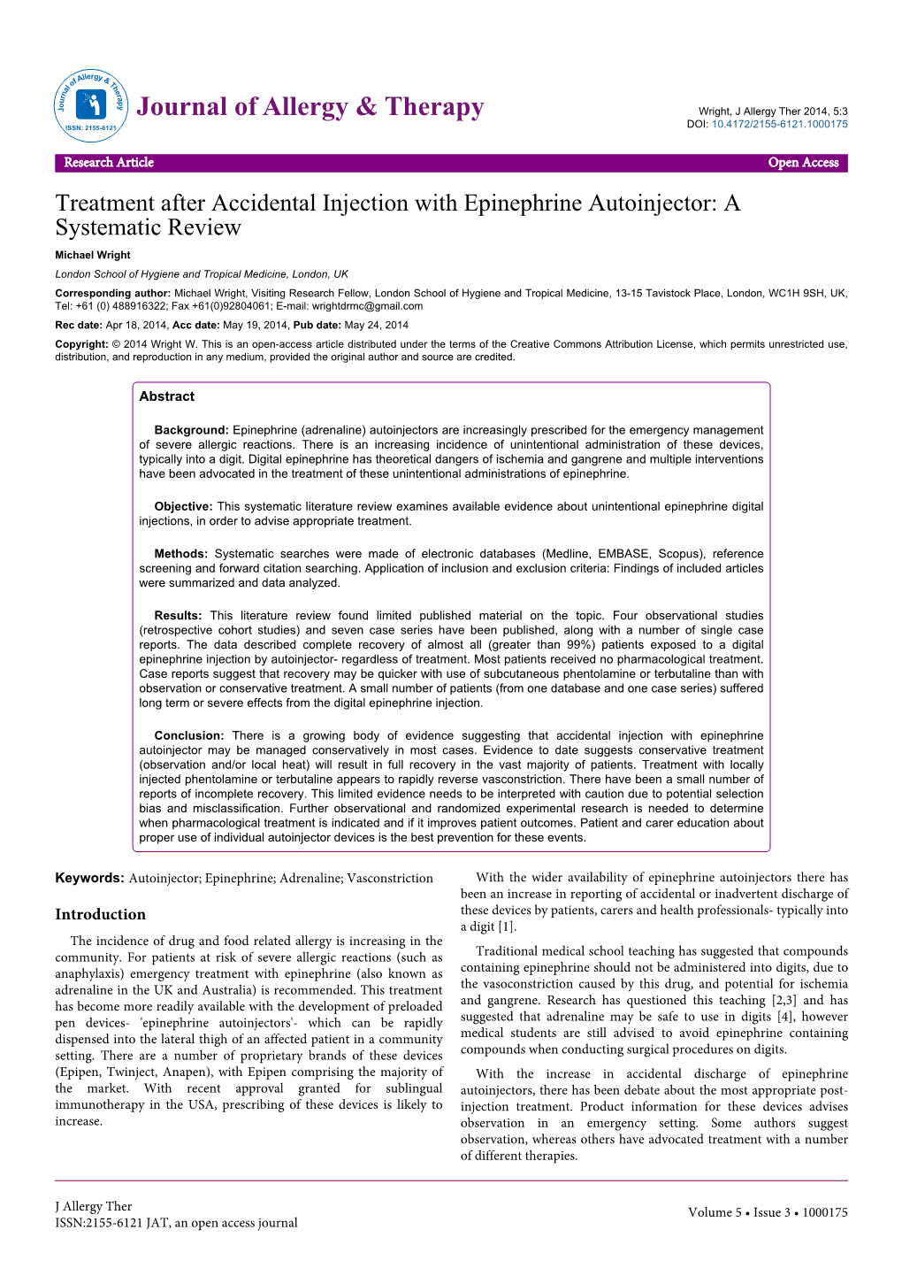 Treatment After Accidental Injection With