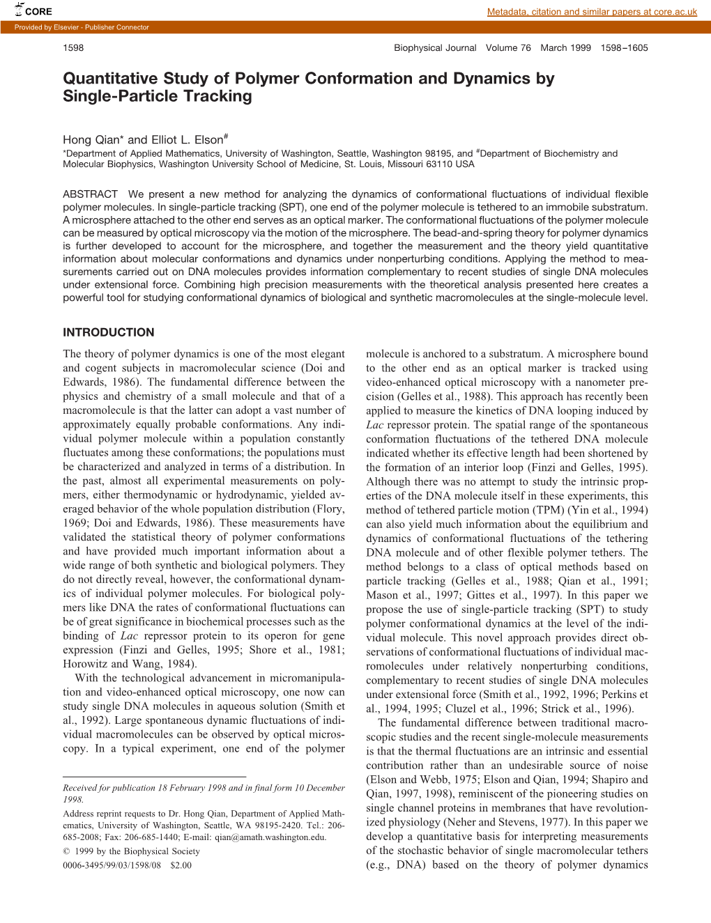 Quantitative Study of Polymer Conformation and Dynamics by Single-Particle Tracking