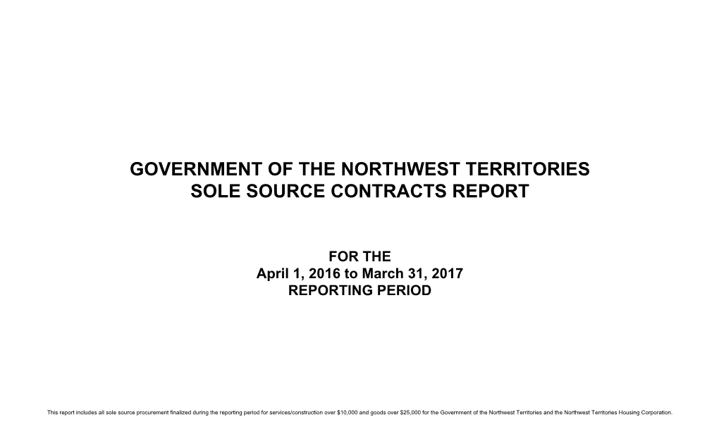 Government of the Northwest Territories Sole Source Contracts Report