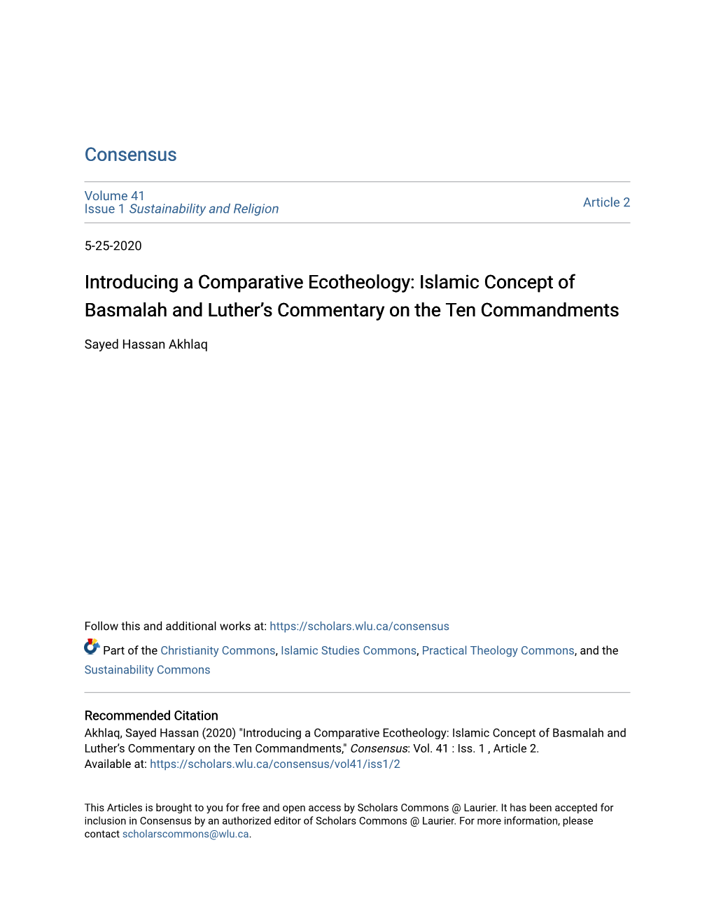 Islamic Concept of Basmalah and Luther's Commentary on the Ten