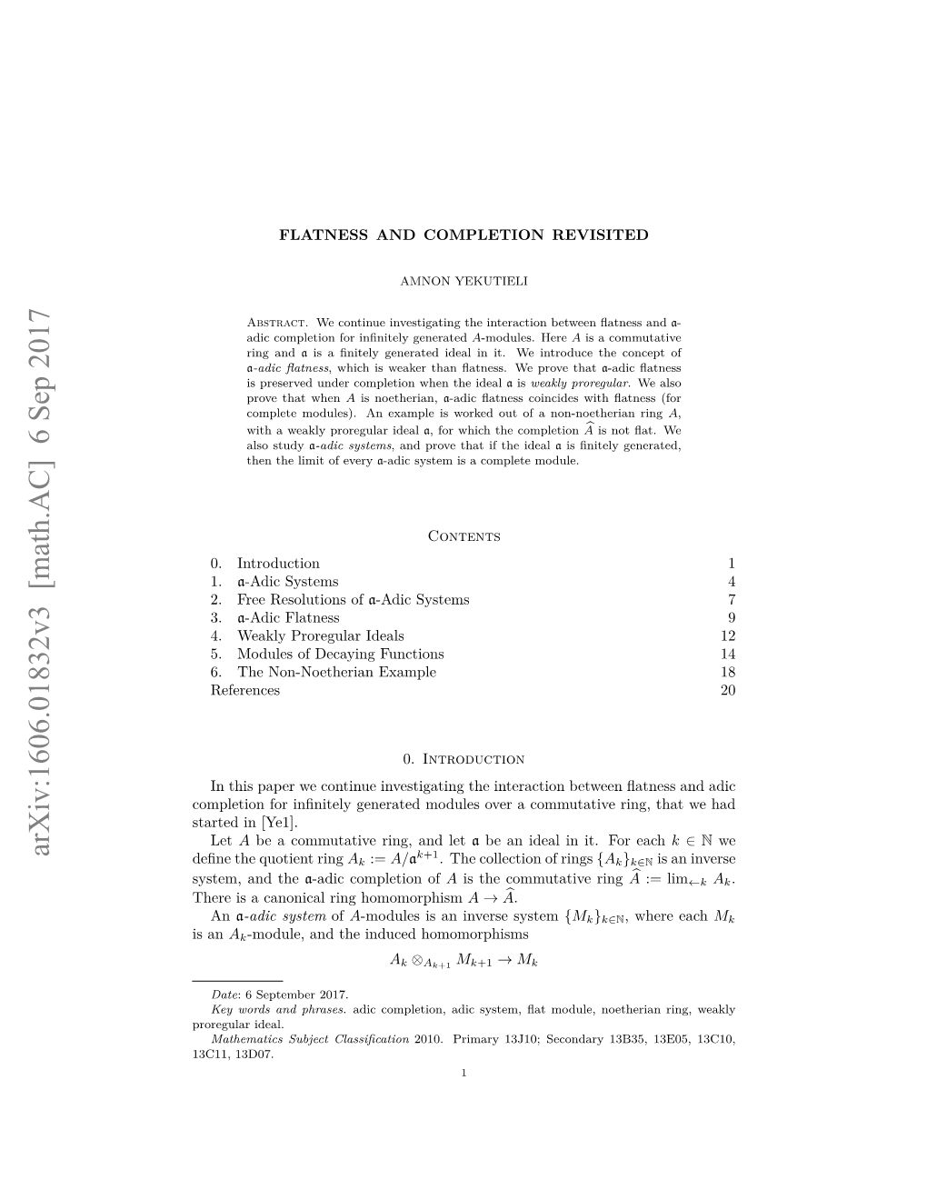 Arxiv:1606.01832V3 [Math.AC] 6 Sep 2017 K+1 Deﬁne the Quotient Ring Ak := A/A