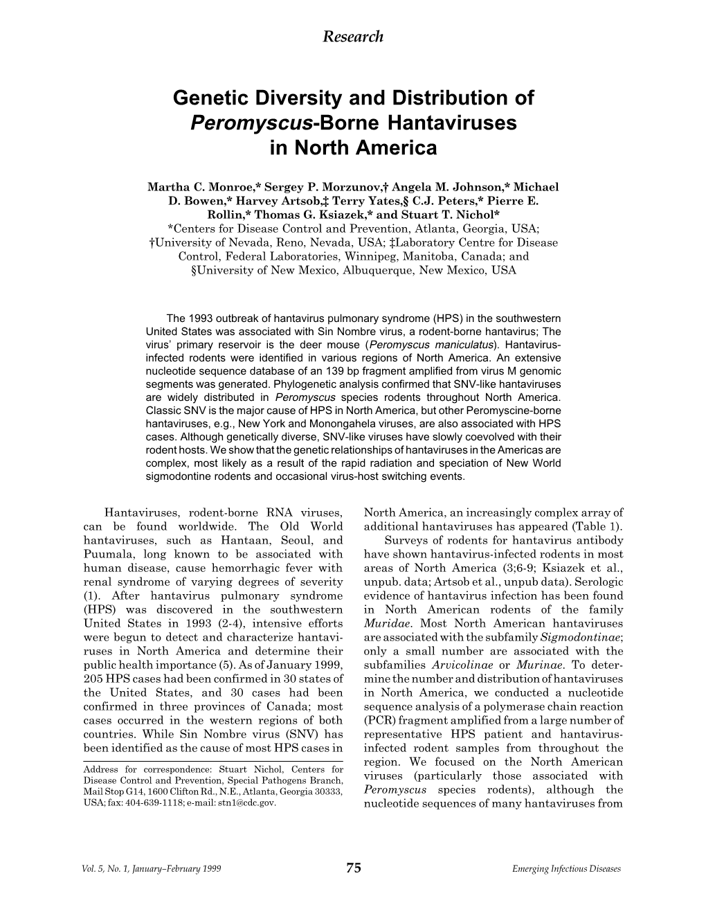 Genetic Diversity and Distribution of Peromyscus-Borne Hantaviruses in North America