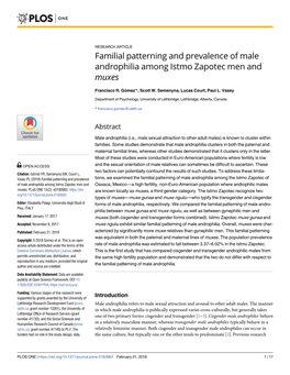 Familial Patterning and Prevalence of Male Androphilia Among Istmo Zapotec Men and Muxes