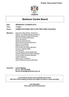 (Public Pack)Agenda Document for Barbican Centre Board, 20/03/2019
