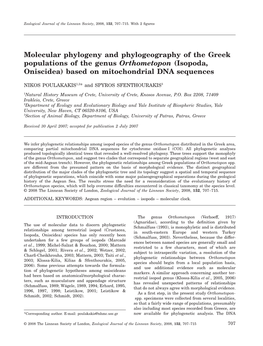 Molecular Phylogeny and Phylogeography of the Greek Populations of the Genus Orthometopon (Isopoda, Oniscidea) Based on Mitochondrial DNA Sequences