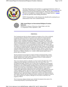 Report on International Religious Freedom 2000: Indonesia