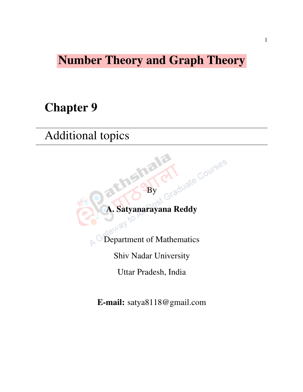 Number Theory and Graph Theory Chapter 9 Additional Topics