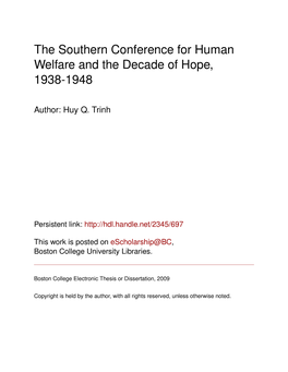 The Southern Conference for Human Welfare and the Decade of Hope, 1938-1948