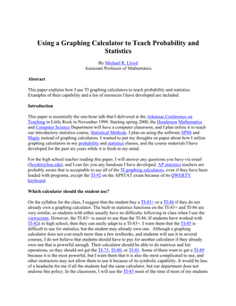 Using a Graphing Calculator to Teach Probability and Statistics