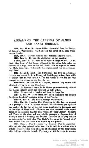 ANNALS of the CAREERS of JAMES and HENRY SHIRLEY. 1596, Sep