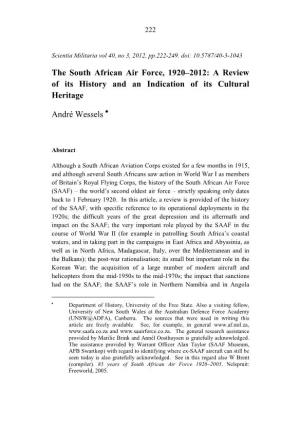 The South African Air Force, 1920–2012: a Review of Its History and an Indication of Its Cultural Heritage