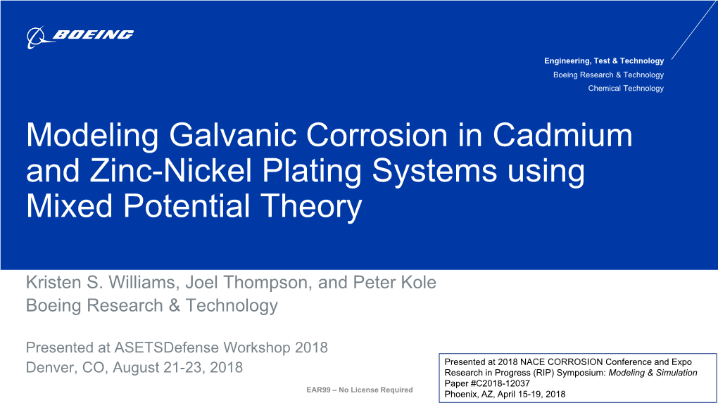 Modeling Galvanic Corrosion In Cadmium And Zinc Nickel Plating Systems