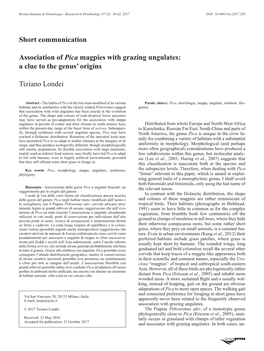 Short Communication Association of Pica Magpies with Grazing Ungulates