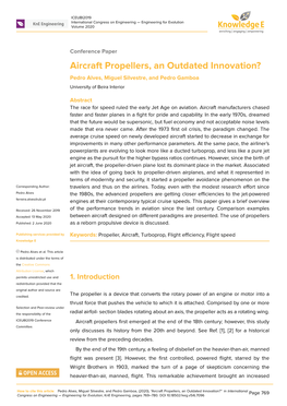 Aircraft Propellers, an Outdated Innovation? Pedro Alves, Miguel Silvestre, and Pedro Gamboa University of Beira Interior