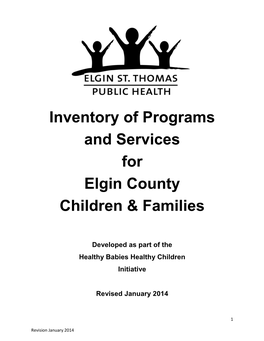 Inventory of Programs and Services for Elgin County Children & Families