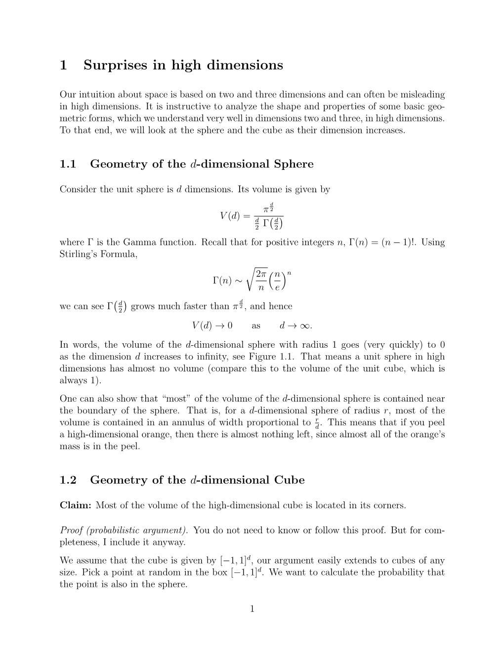 1 Surprises in High Dimensions