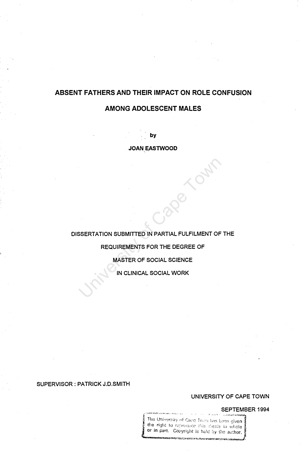 Absent Fathers and Their Impact on Role Confusion Among Adolescent Males