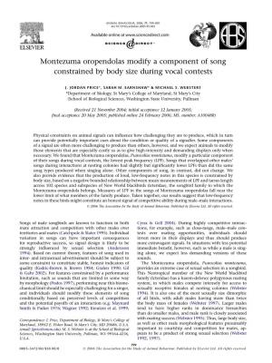 Montezuma Oropendolas Modify a Component of Song Constrained by Body Size During Vocal Contests