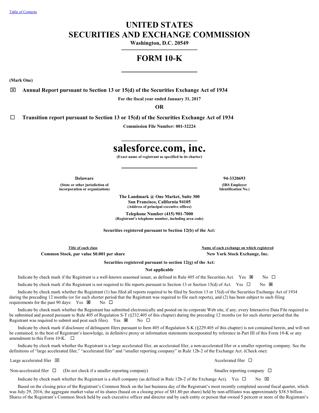 Salesforce.Com, Inc. (Exact Name of Registrant As Specified in Its Charter)