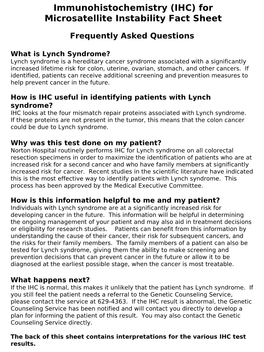 Immunohistochemistry for Microsatellite Instability Fact Sheet