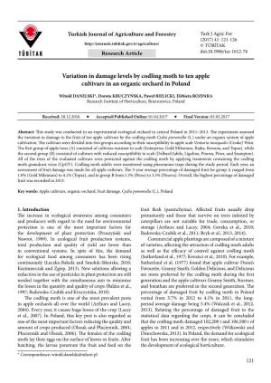 Variation in Damage Levels by Codling Moth to Ten Apple Cultivars in an Organic Orchard in Poland