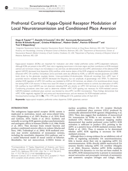 Prefrontal Cortical Kappa-Opioid Receptor Modulation of Local Neurotransmission and Conditioned Place Aversion