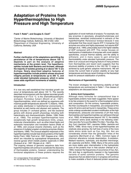 Adaptation of Proteins from Hyperthermophiles to High Pressure and High Temperature