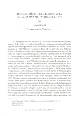 DINERS I CREDIT. ELS JUEUS D' ALZIRA EN LA SEGONA MEITATDEL SEGLE XIV Per Antoni Furió