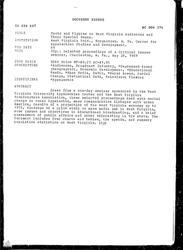 DOCUMENT RESUME AC 006 374 Facts and Figureson West Virginia