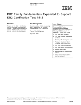 DB2 Family Fundamentals Expanded to Support DB2 Certification Test #512