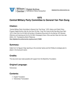1975 Central Military Party Committee to General Van Tien Dung