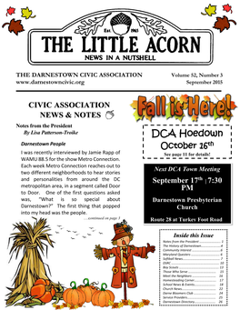 DCA Hoedown Darnestown People Th October 16 I Was Recently Interviewed by Jamie Rapp of See Page 11 for Details! WAMU 88.5 for the Show Metro Connection