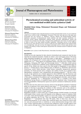 Phytochemical Screening and Antioxidant Activity of Rare Medicinal