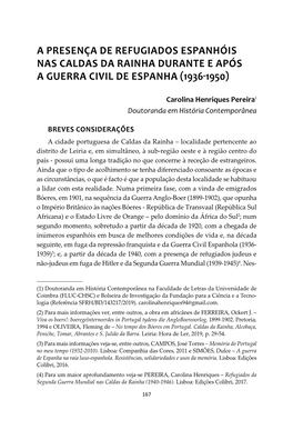 A Presença De Refugiados Espanhóis Nas Caldas Da Rainha Durante E Após a Guerra Civil De Espanha (1936-1950)