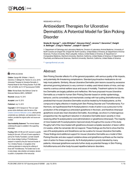 Antioxidant Therapies for Ulcerative Dermatitis: a Potential Model for Skin Picking Disorder