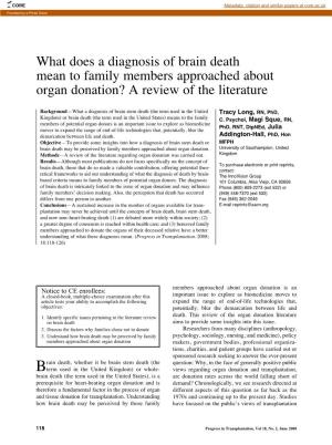 What Does a Diagnosis of Brain Death Mean to Family Members Approached About Organ Donation? a Review of the Literature