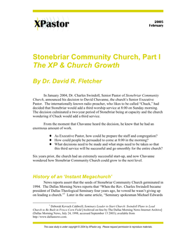 Stonebriar Community Church, Part I the XP & Church Growth